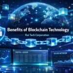 Benefits of blockchain technology showing security, transparency, decentralization, and digital ledger