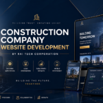 Construction company website showing project portfolio, services, and modern web design