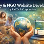 Charity NGO website development showing donation system, volunteer signup, and nonprofit website interface