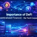 Importance of DeFi showing decentralized finance system, blockchain, and financial applications