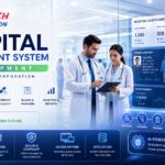 Hospital management system dashboard showing patient records, billing, and appointment scheduling