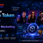 Crypto influencer marketing campaign showing token promotion, social media growth, and blockchain branding